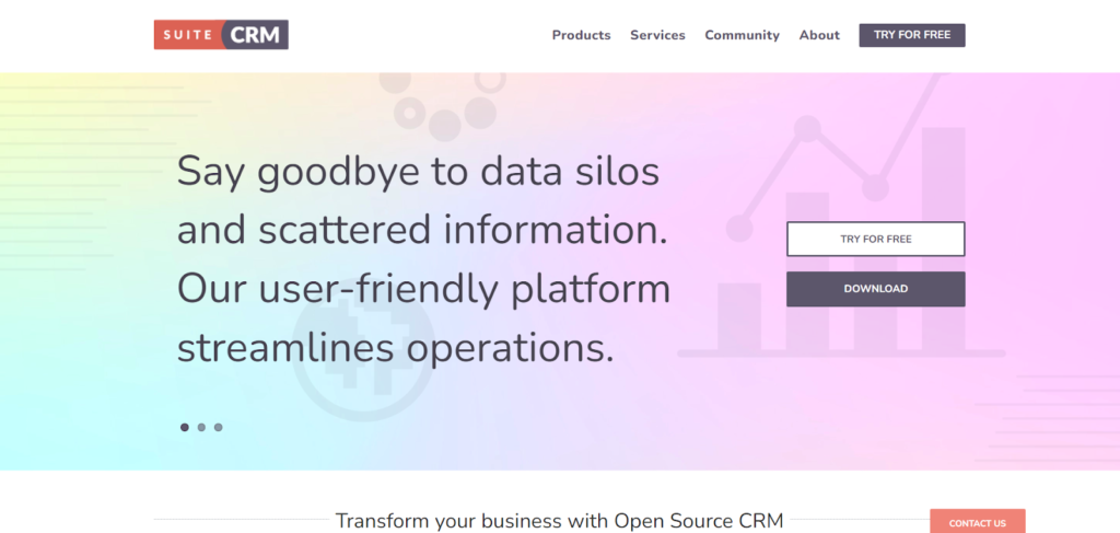 SuiteCRM home page