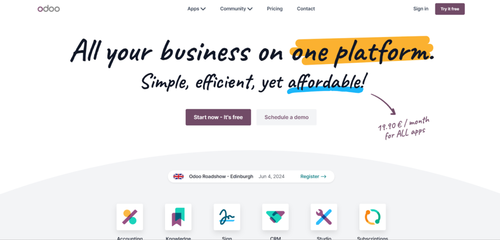 Odoo home page