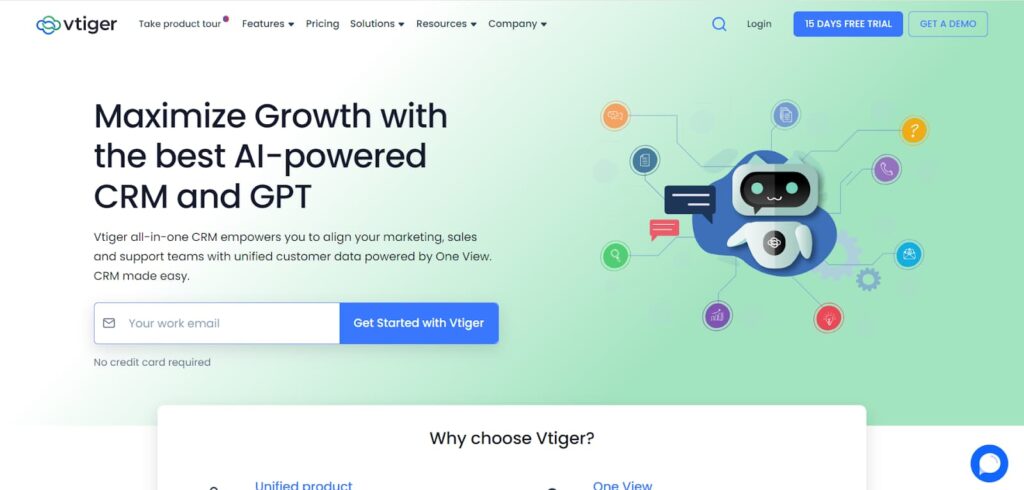 Vtiger CRM home page